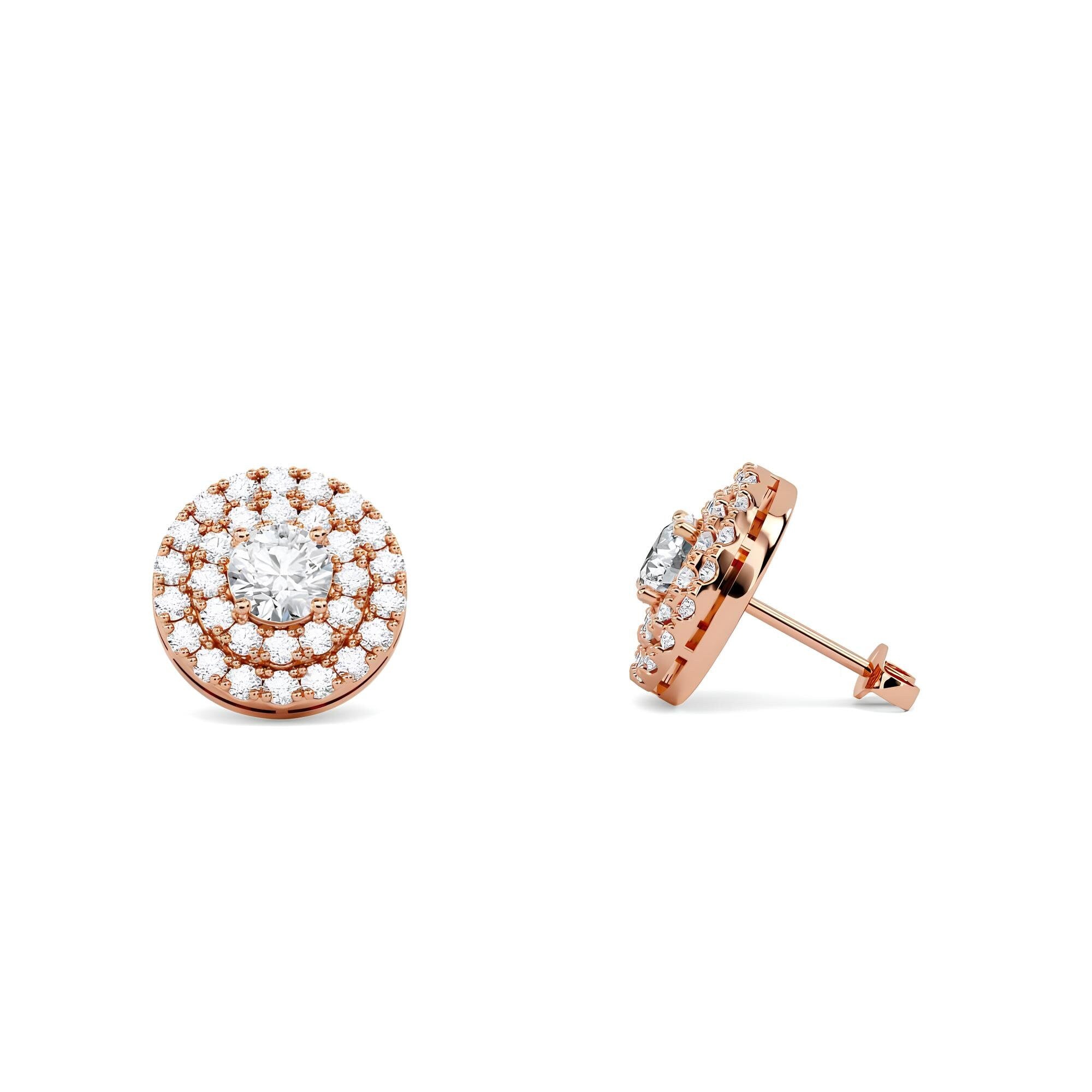 IGI Certified 0.80 CTW Round Cut Lab-Grown Diamond Halo Stud Earrings EF VS/SI Clarity 14K Gold Bridesmaids Earrings